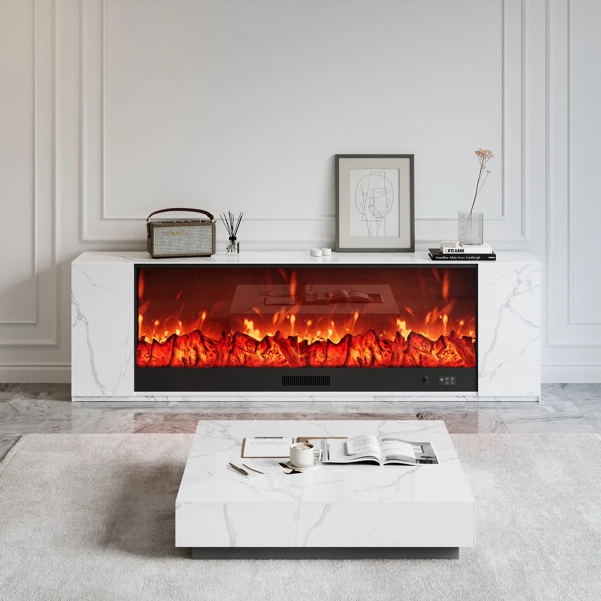 71" Sintered Stone Electric Fireplace TV Stand with Remote Control — image 25