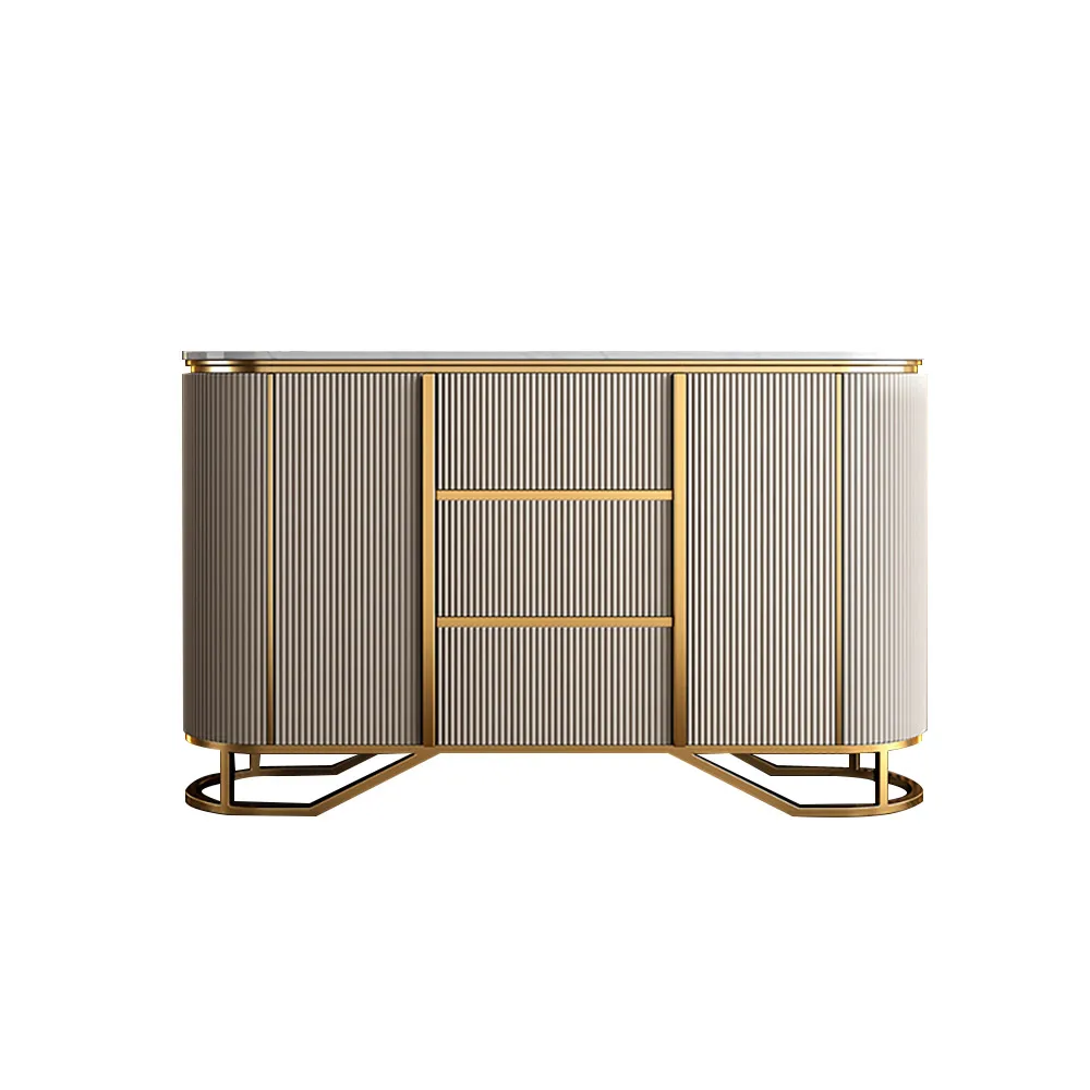 Modern Buffet Faux Marble Top Modern Sideboard with Stainless Steel Base — image 5