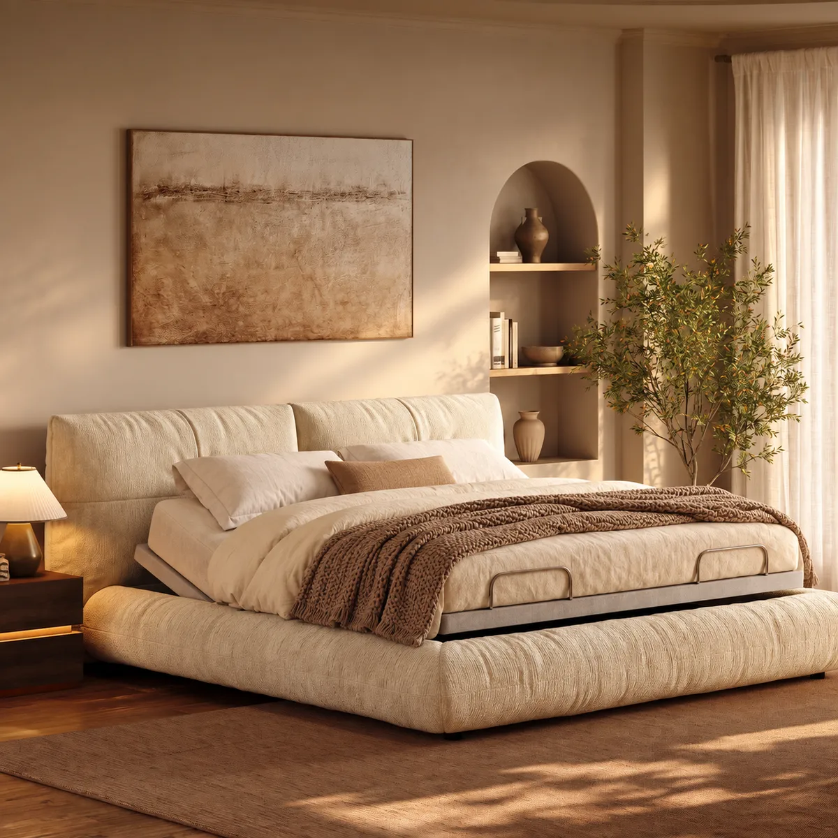 Florvia Performance Chenille Smart Bed Set with Adjustable Base, Massage & Zero Gravity