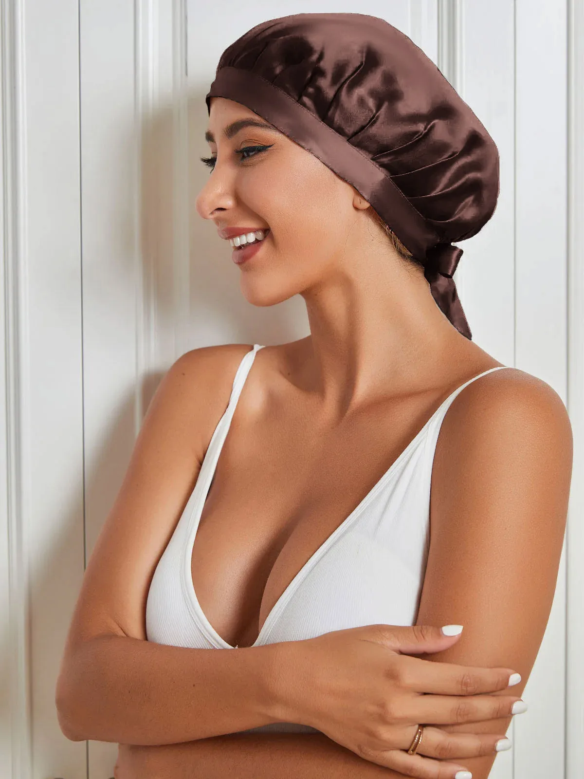 100% Mulberry Silk Sleep Bonnet with Ribbons — image 3