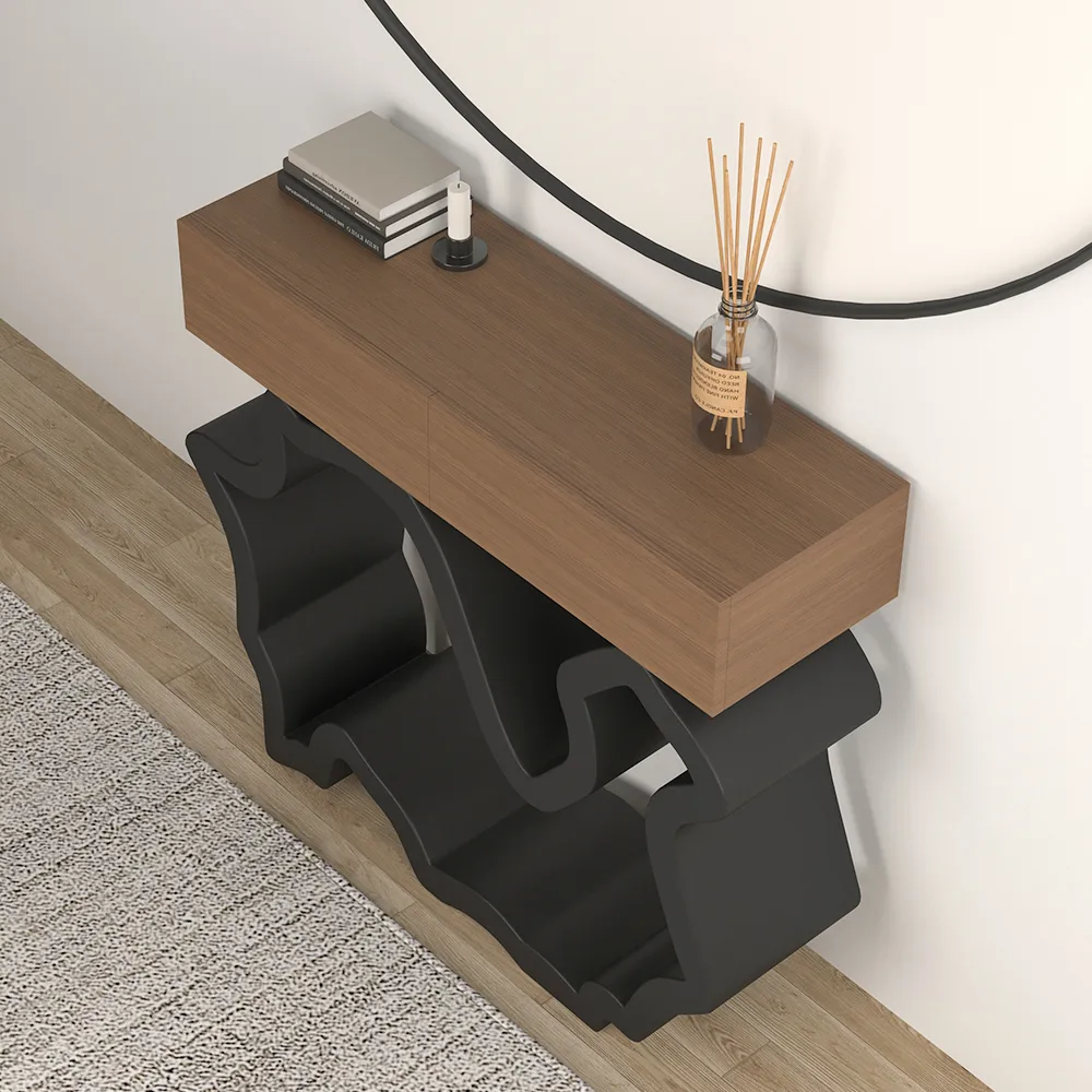 39.4" Modern Walnut & Black Console Table with Drawers — image 4