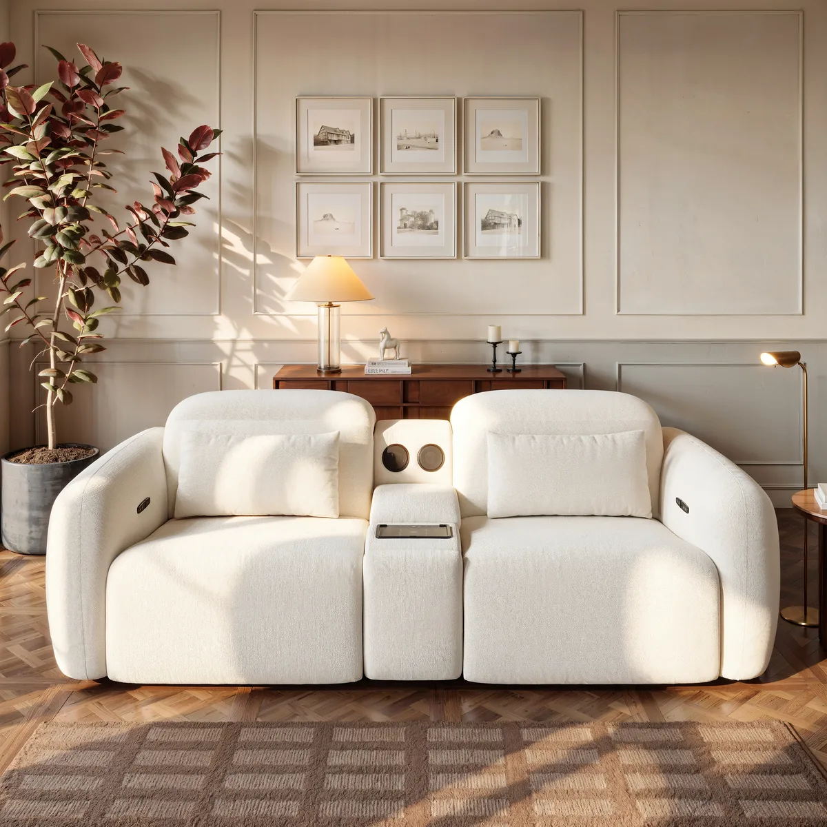 Homary Modern 123" 3-Seater Chenille Zero Gravity Power Reclining Sofa with USB Port in Warm — image 5