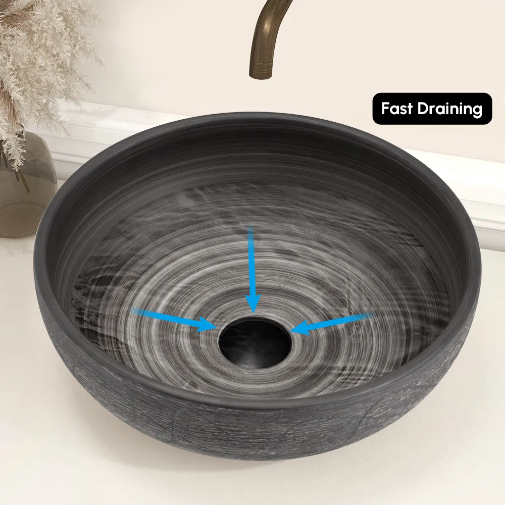 15.7" Ceramic Round Bathroom Vessel Sink Retro Washbasin — image 12