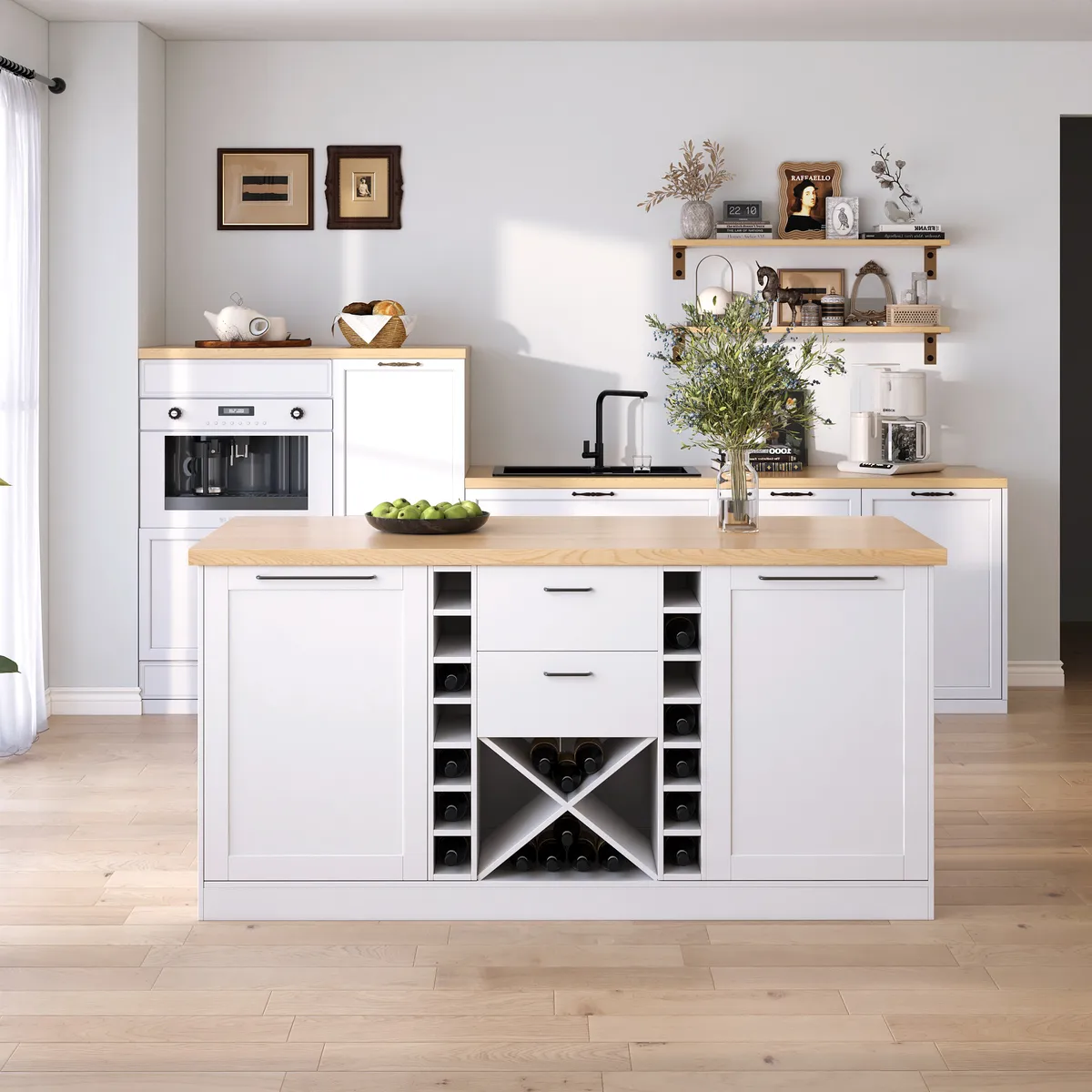 72" Modern Laminate Kitchen lsland Natural & White with Storage — image 17