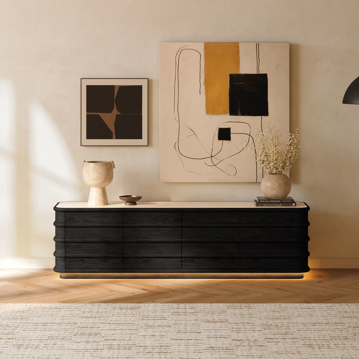 80" Ash Wood TV Stand with Sintered Stone Top — image 3