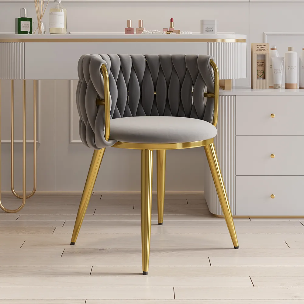 4-Piece Nordic Light Gray Barrel Back Dining Chair Round Accent with Velvet Upholstery — image 12