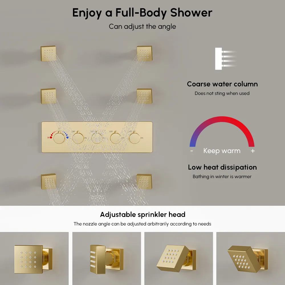 Wall-Mounted Shower System in Gold Thermostatic 4 Functions — image 8