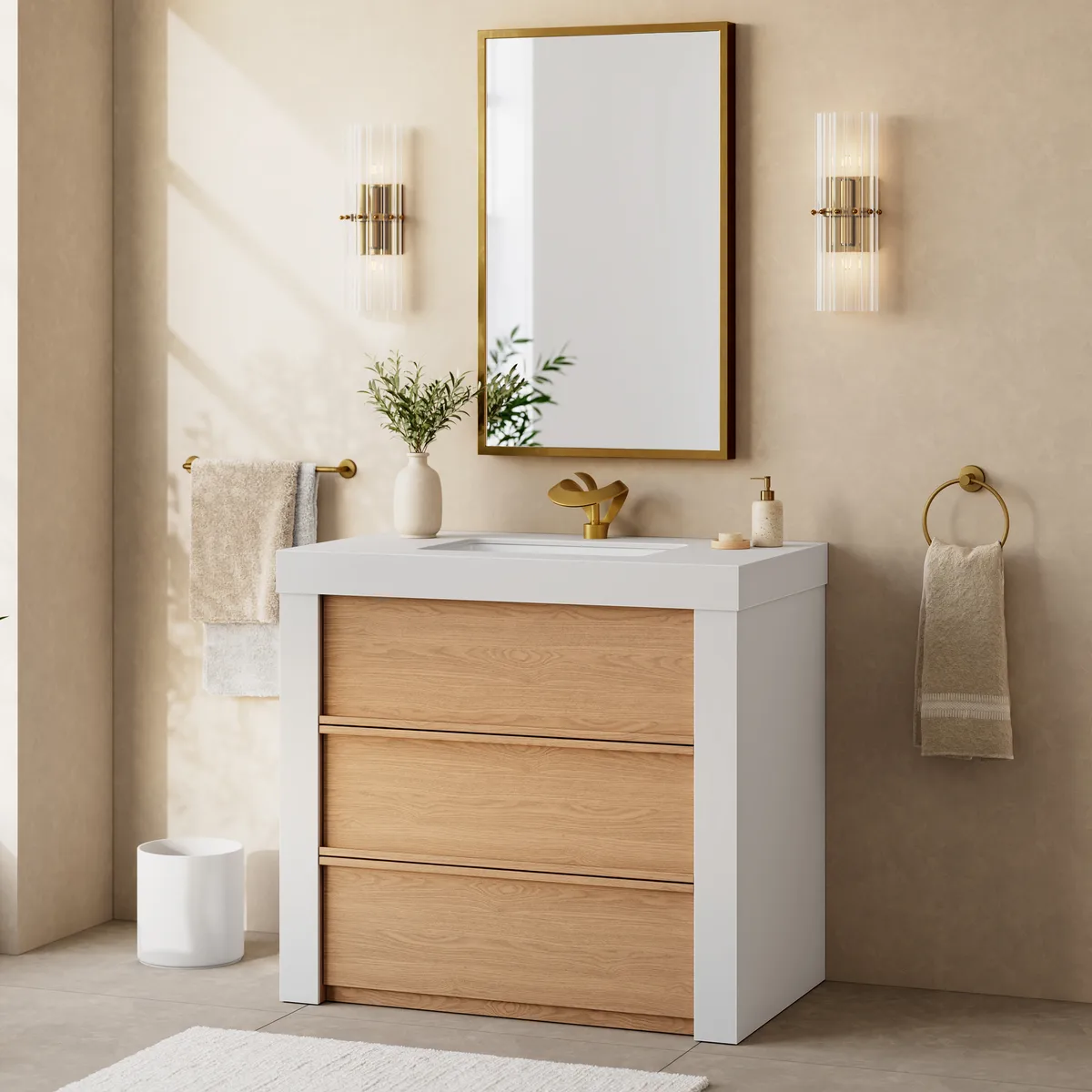 36" Single Bathroom Vanity with Ceramic Sink, Sintered Stone Top — image 4