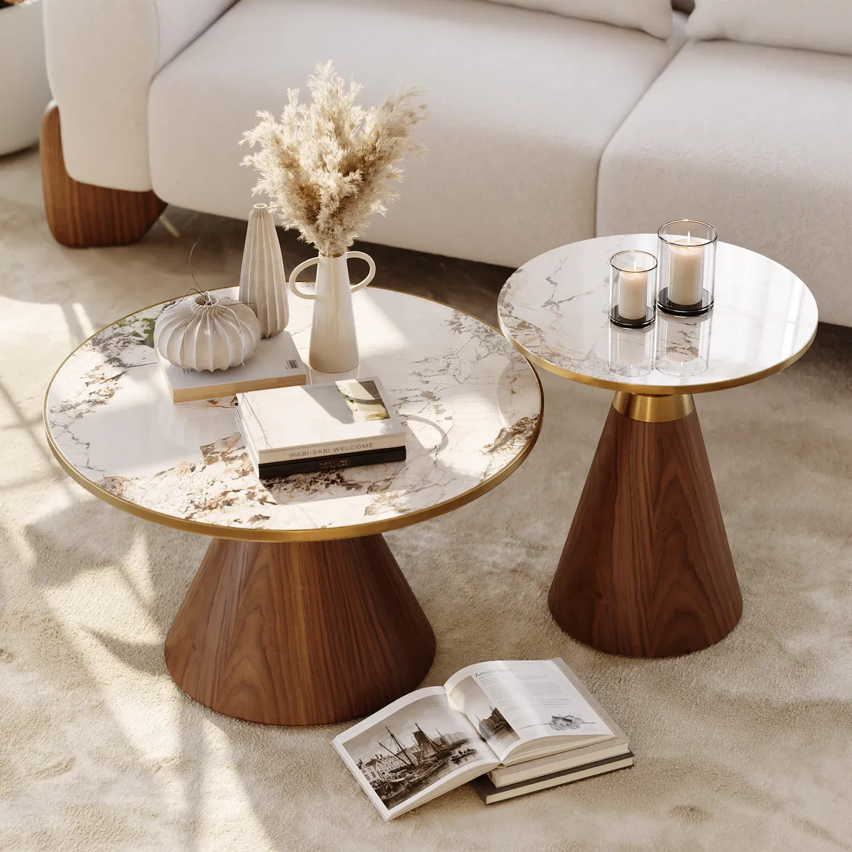 Sintered Stone Round Coffee Table Modern Black Living Room Furniture — image 13
