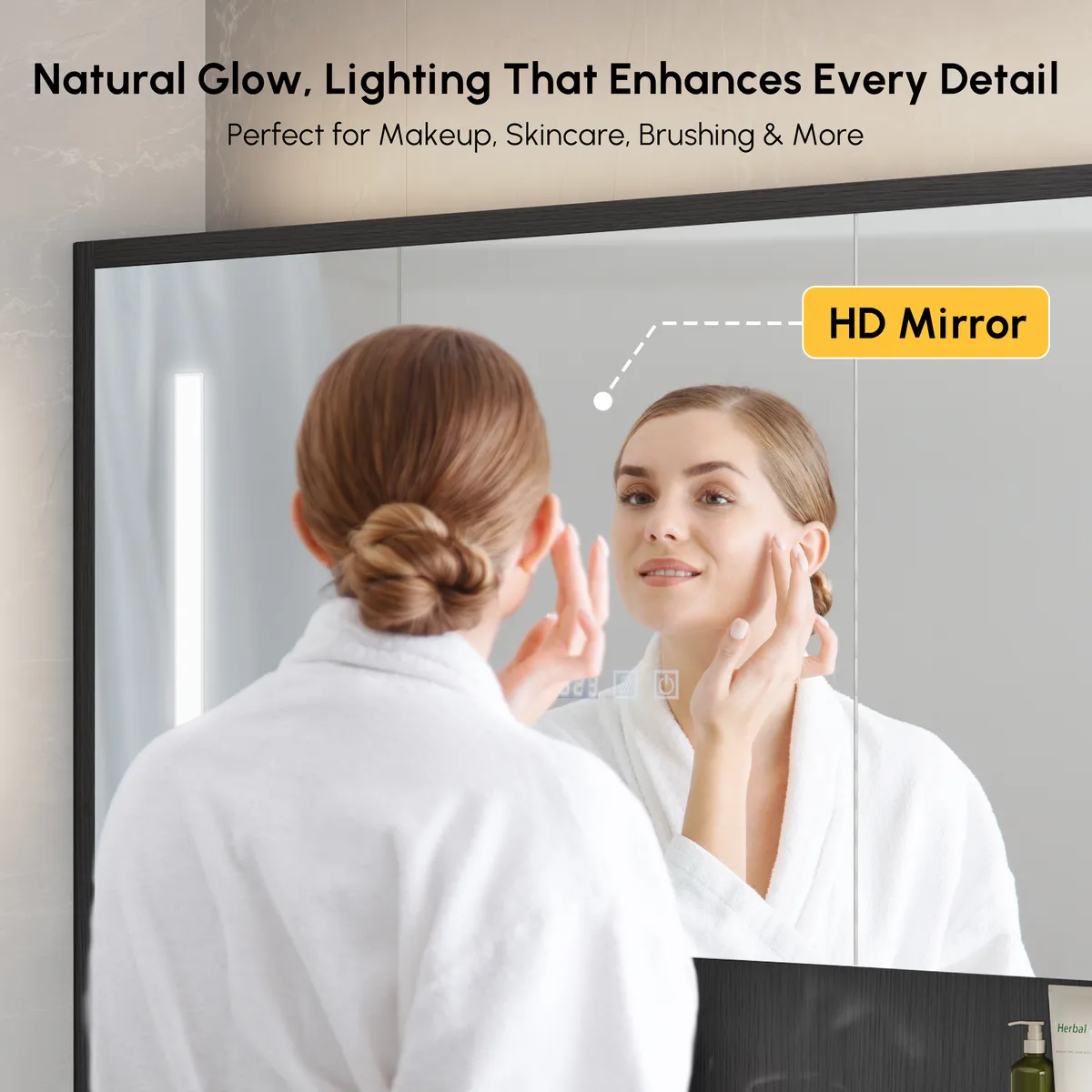 39" Black LED Medicine Cabinet with Adjustable Lighting, Demister & Digital Clock — image 5