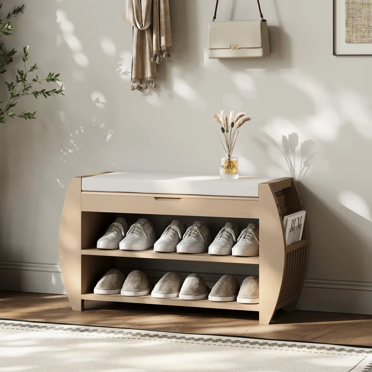 Shoe Storage Entryway Bench Wooden Shoe Rack in Brown (32.3'') — image 21