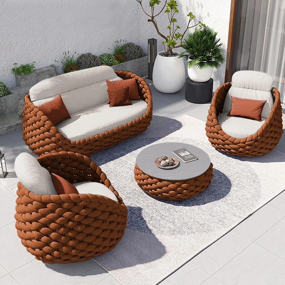 Cocaro 8-Piece Outdoor Rope Weave Sofa Set with Black Cover — image 12