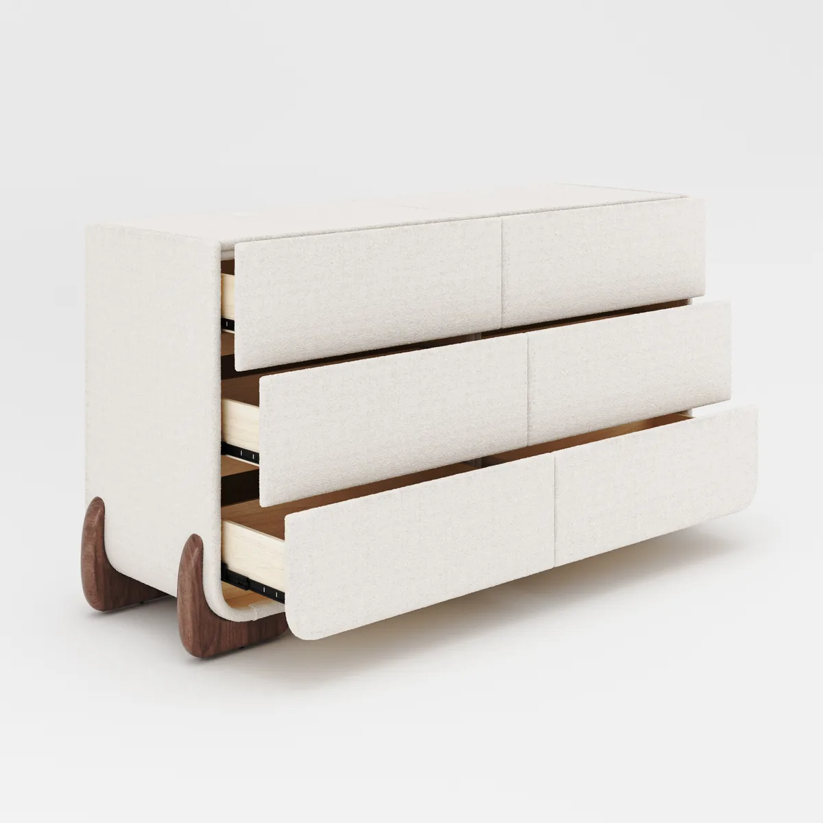 Modern White Boucle Platform Bed King Size Bed Frame & 2-Drawer Smart Boucle Nightstand — image 8