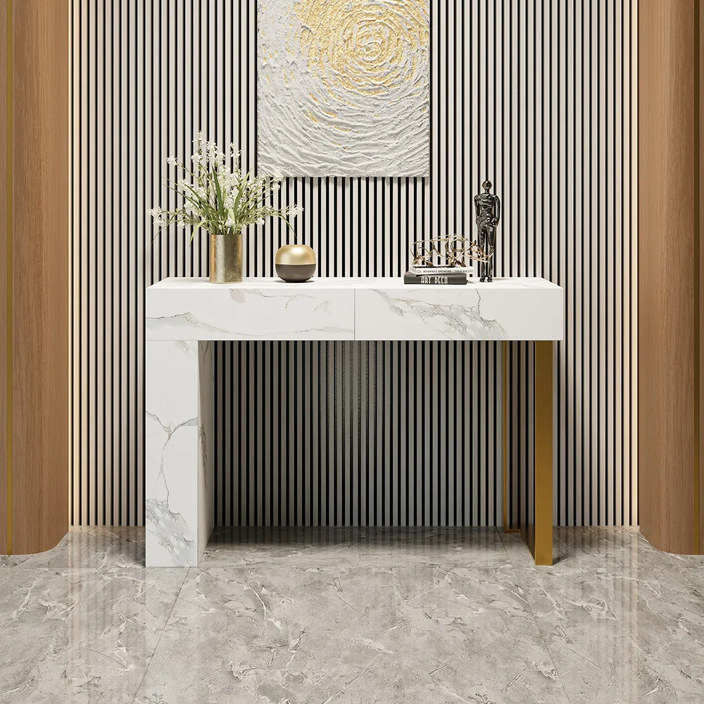47.2" Black Console Table Modern Accent Table For Entryway with 2 Drawers & Stainless Steeel Base — image 13