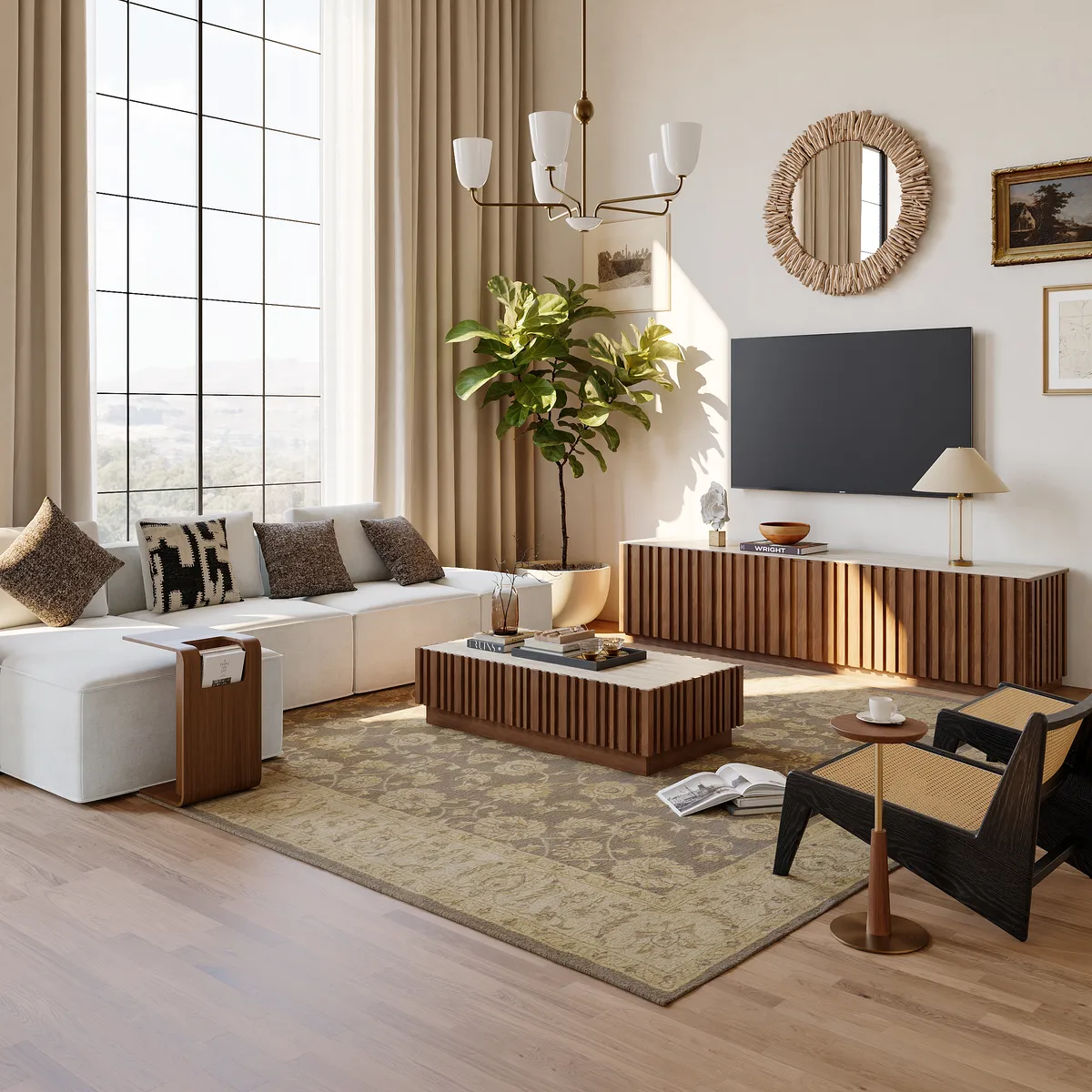 Aura 47" Ash Wood Slatted Coffee Table with Sintered Stone Top — image 16