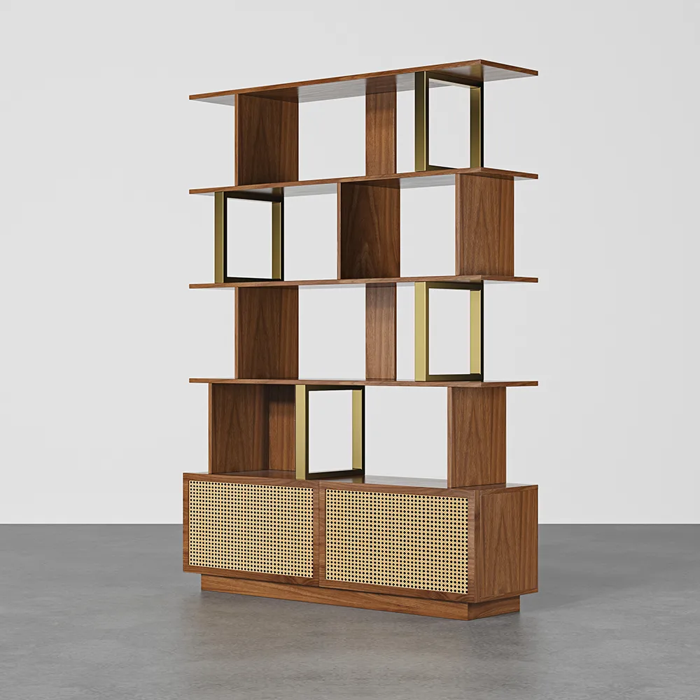 5-Tier Black Wood Bookshelf with 2 Doors Modern Bookcase in Gold Finish — image 27
