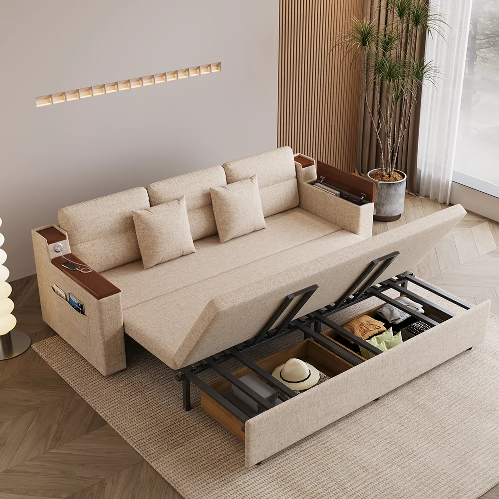 King Size Daybed with Trundle Linen Pull Out Sofa Bed — image 21