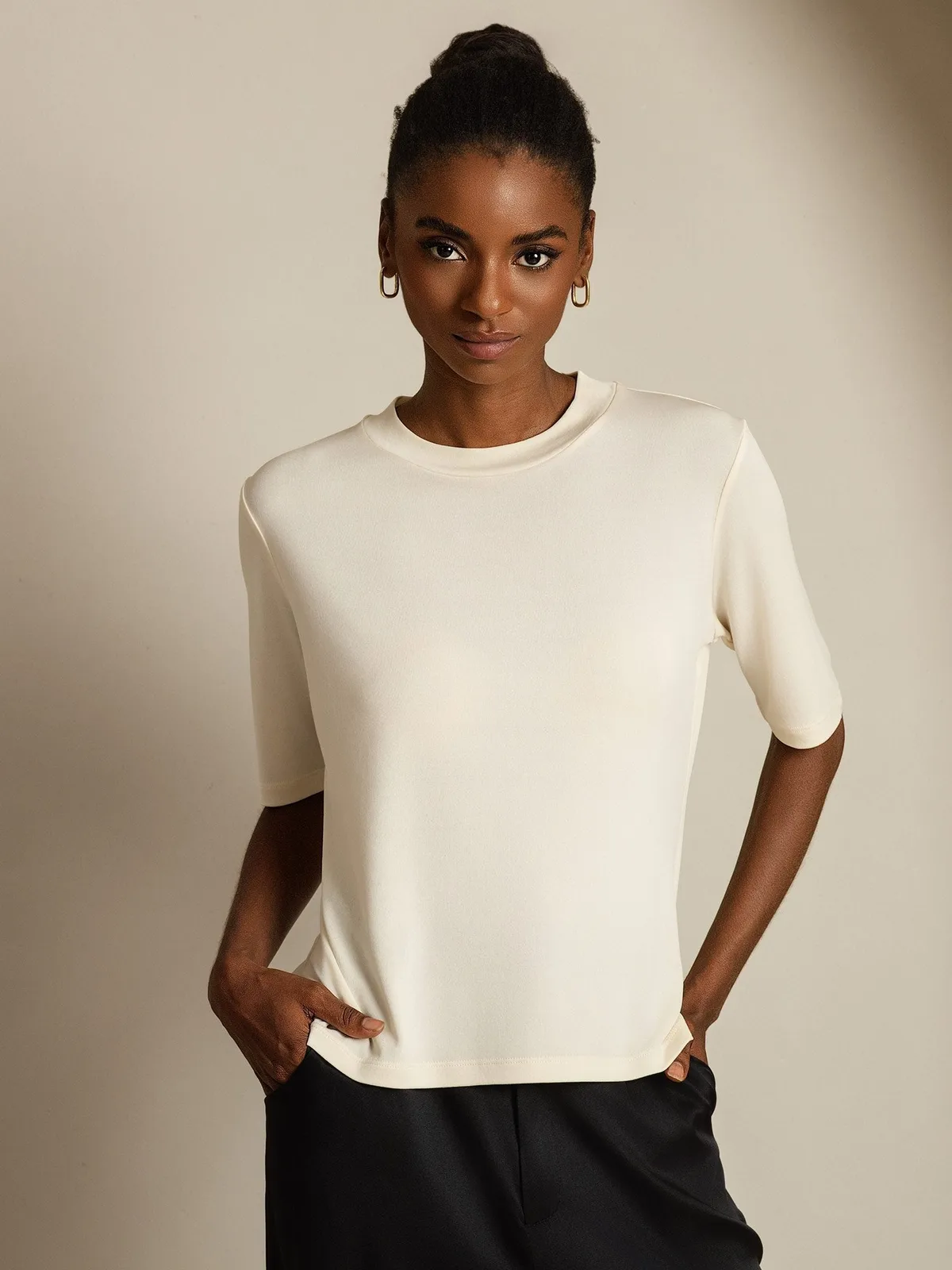 Women's 100% Mulberry Silk Half Sleeve Round Neck T-Shirt — image 3