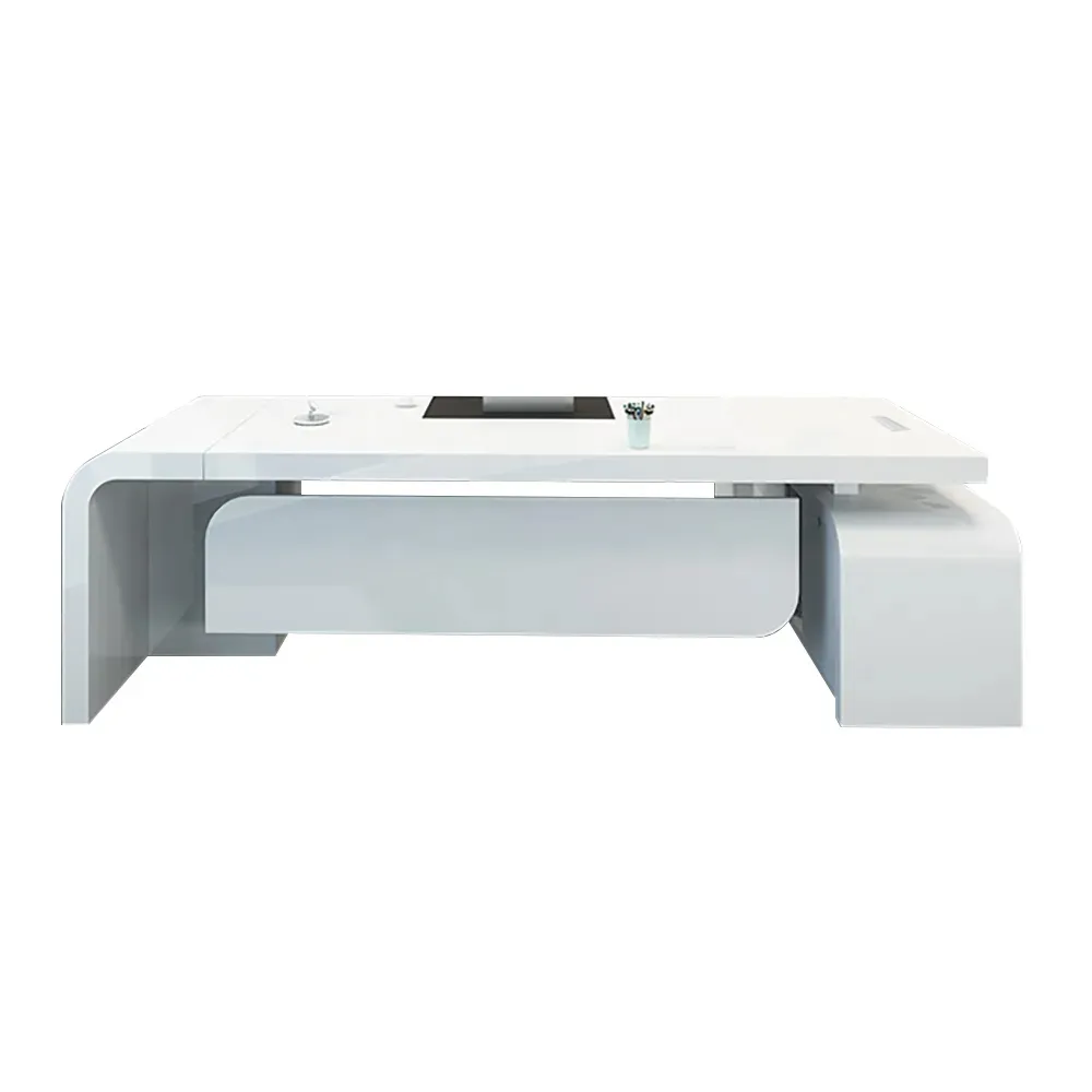 L-shaped Modern Executive Desk & Reclining Leather Office Desk Chair High Back — image 18
