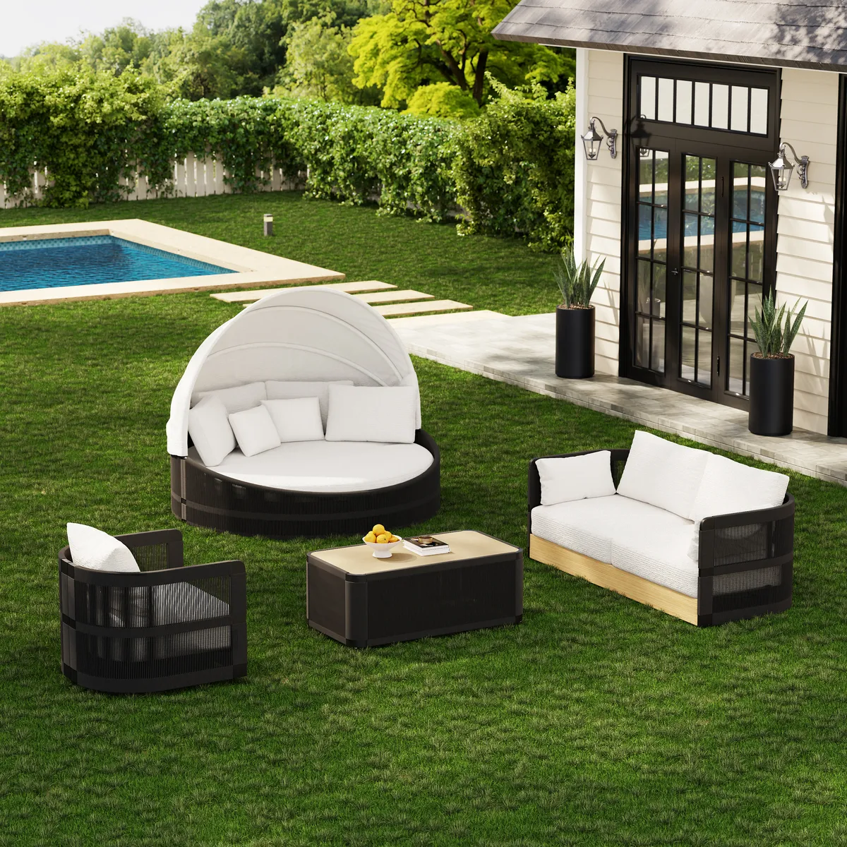 Costra Weatherproof Round Patio Daybed with Adjustable Canopy — image 7
