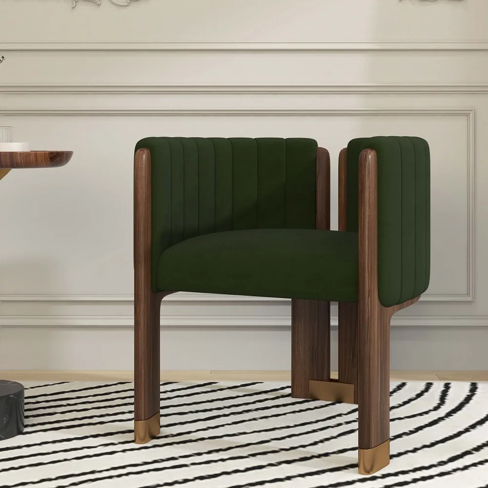 Modern Wood Accent Chair Beige Velvet Upholstered Arm Chair — image 13