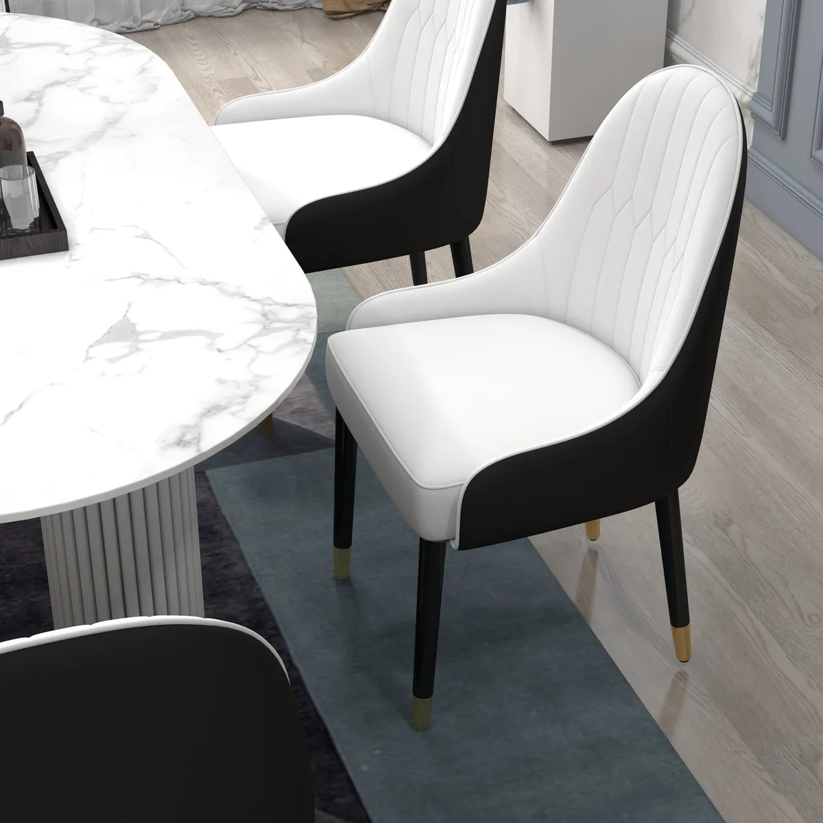 Darg Modern PU Leather 6-Piece Dining Chairs in White & Gray with Metal Legs — image 19