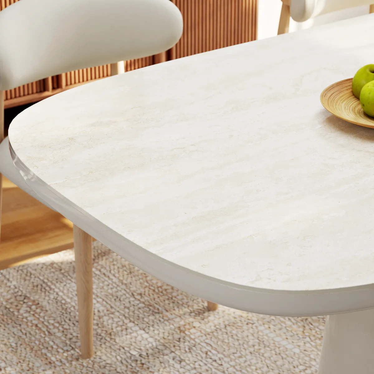 Modern 79" Oval Faux Travertine Sintered Stone Dining Table, Seats 6 — image 9