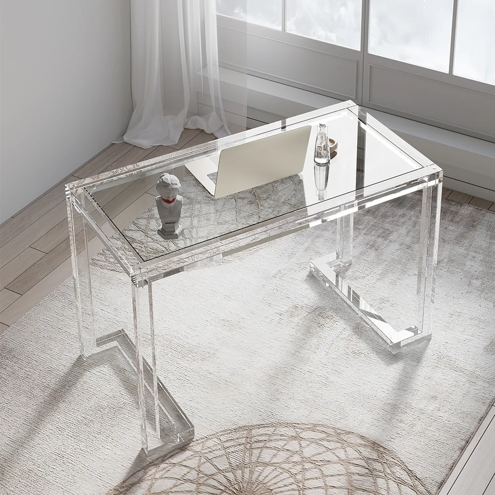 Savea 47.2" Modern Clear Tempered Glass Straight Desk