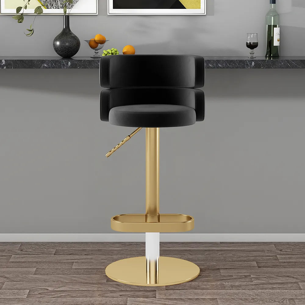 Modern Bar Stool Velvet Adjustable Height Swivel Black with Full Back Counter Stool — image 13