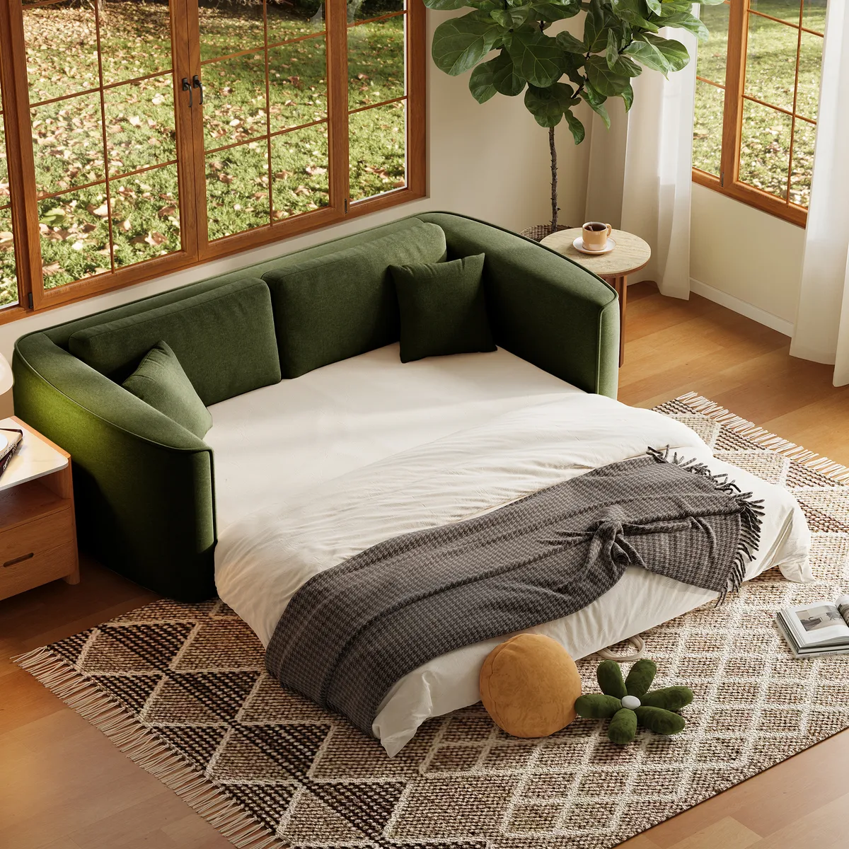 80" Queen 3-Seater Chenille Fold-Down Sleeper Sofa with Removable Cover — image 2