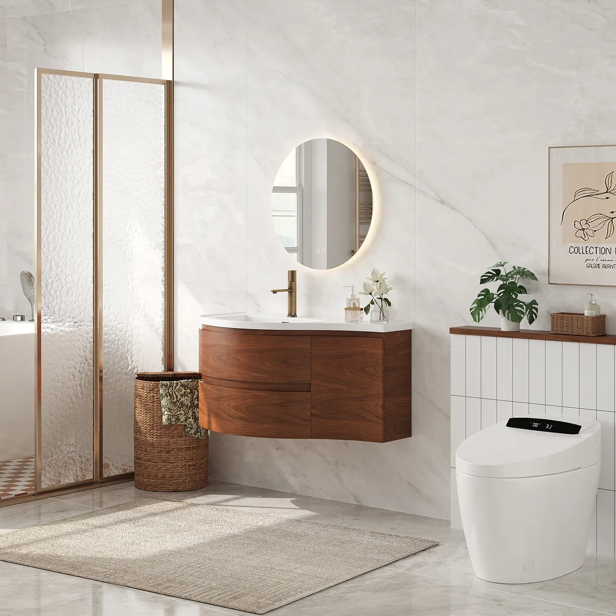 35" Floating Curved Bathroom Vanity Half-Circle Bathroom Cabinet — image 3