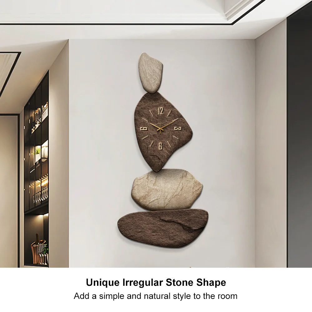 32" Large Stone Shape Japandi Wall Clock Unique Irregular Home Decor Art Living Room — image 8