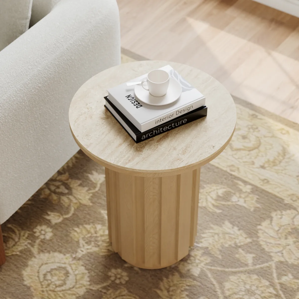 Aura Ash Wood Fluted Round Side Table with Sintered Stone Top — image 12