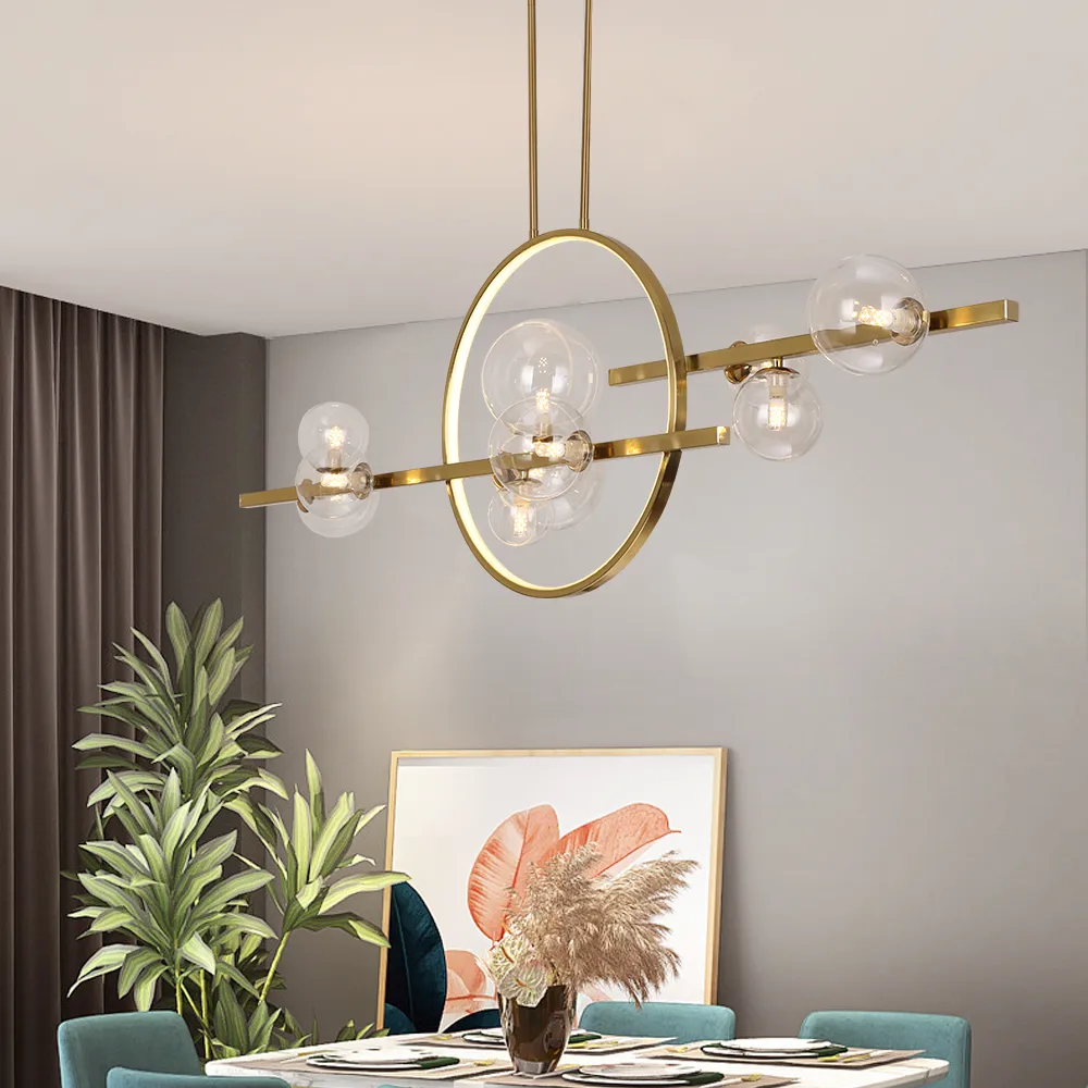 Bubi 10-Light Gold Modern Kitchen Island Light for Dining Room with Glass Globe Shade