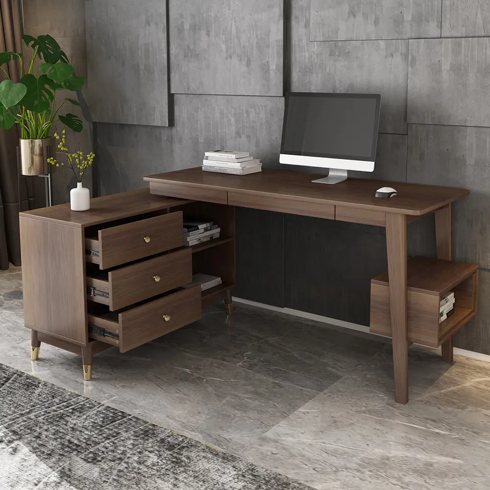 Ultic 47" L-Shaped Gray Rotating Desk with Storage