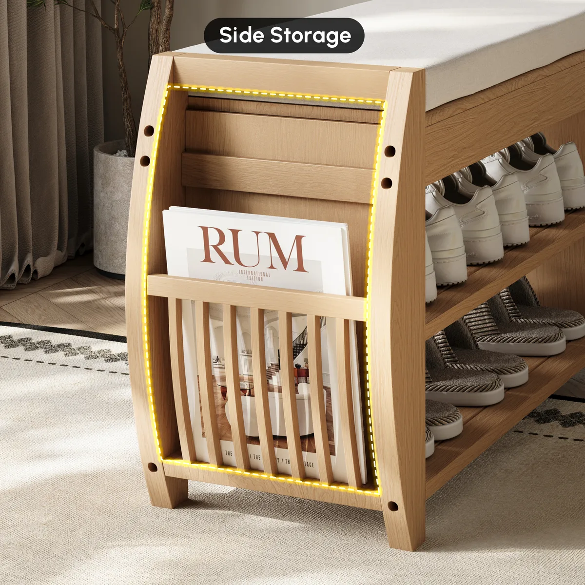 Shoe Storage Entryway Bench Wooden Shoe Rack in Brown (32.3'') — image 16