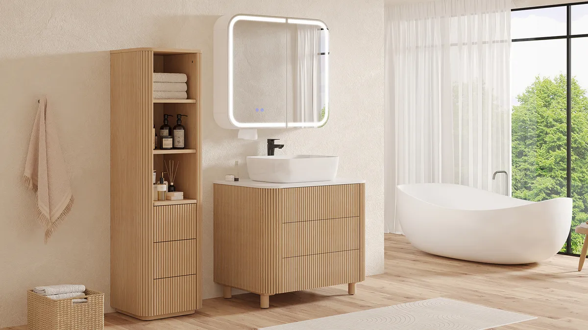 31" LED Bathroom Mirror Cabinet with Defogger, 3-Color Light, Tissue Slot — image 5