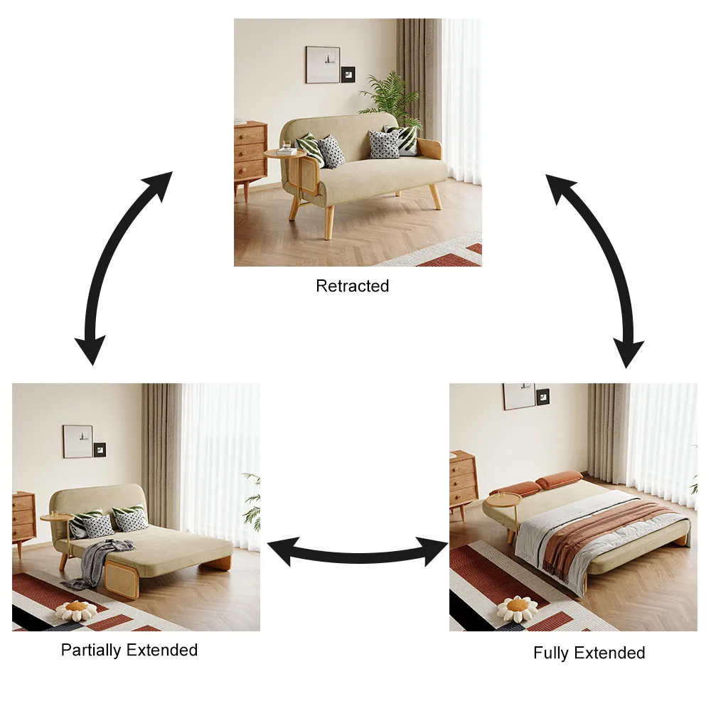Futon Bed Twin Sleeper Sofa Convertible Chair Bed with Rattan Armrest — image 16