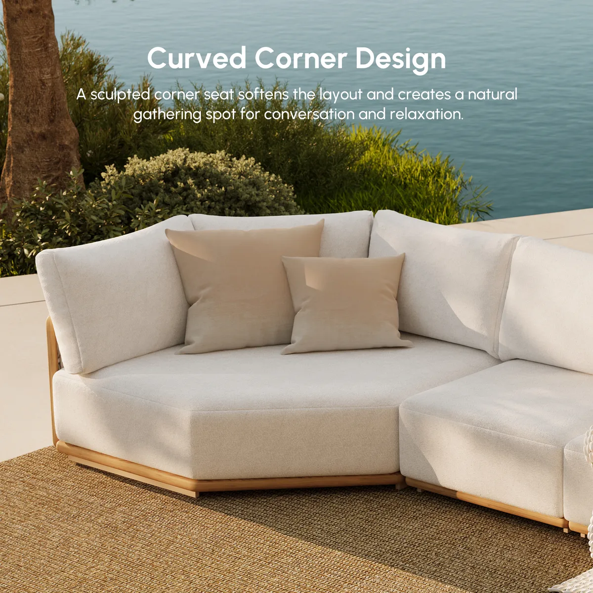 4-Piece Outdoor Teak & Aluminum Sectional Sofa Set with Chaise for 4 in Light — image 8