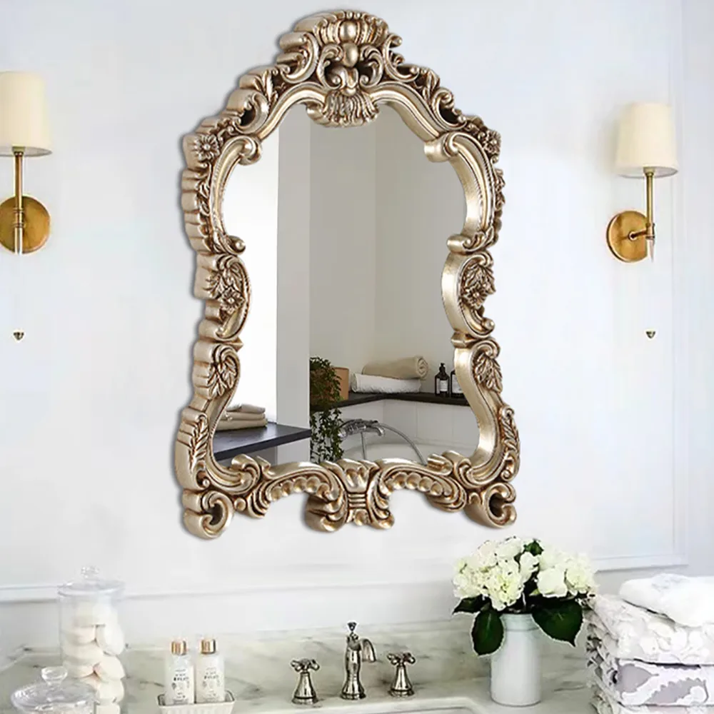 Large Vintage French Arch Shield Wall Mirror with 19th Century Champagne Gold Finish Art Decor — image 4