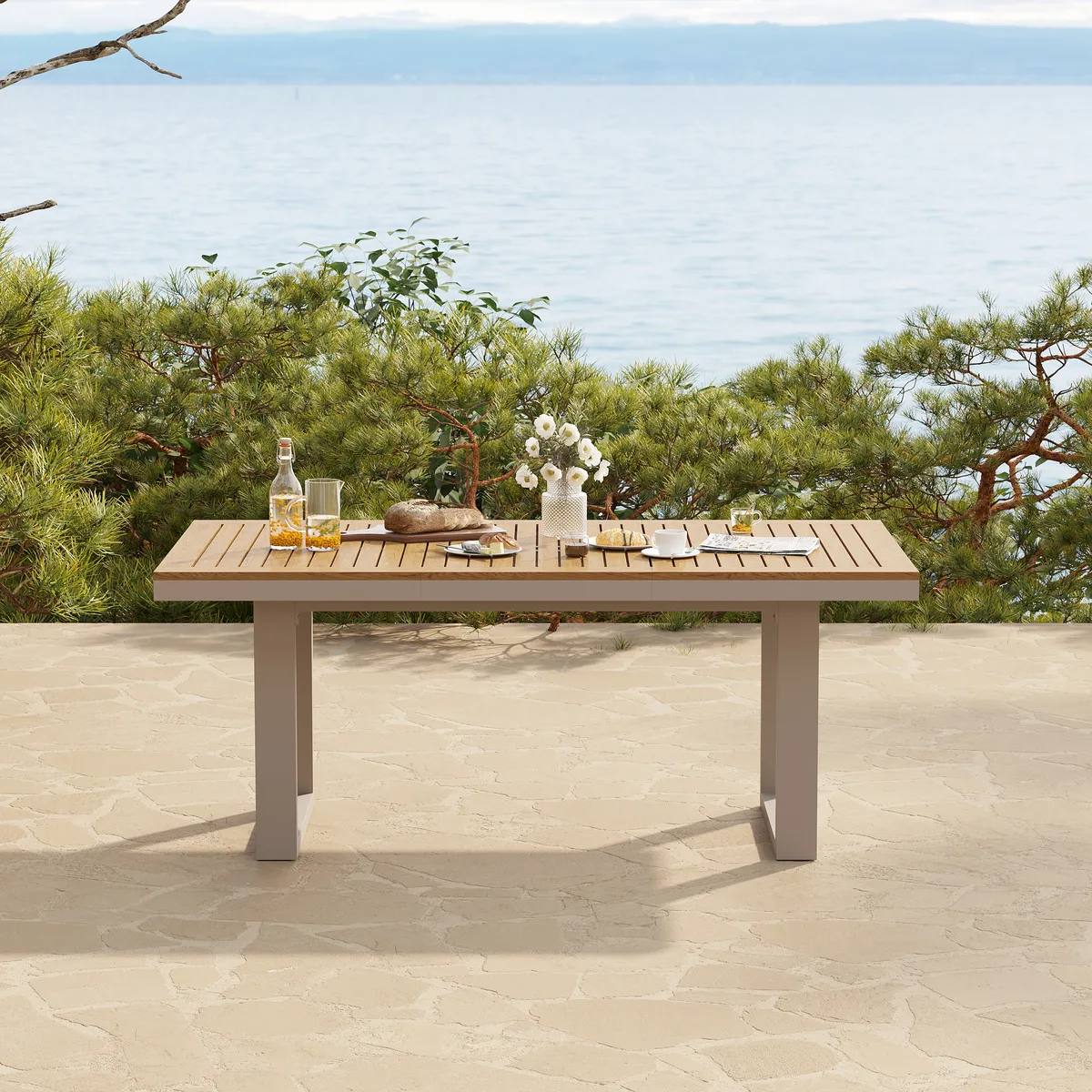 Tevara 6-Person Rectangle Teak & Aluminum Outdoor Patio Dining Table — image 12