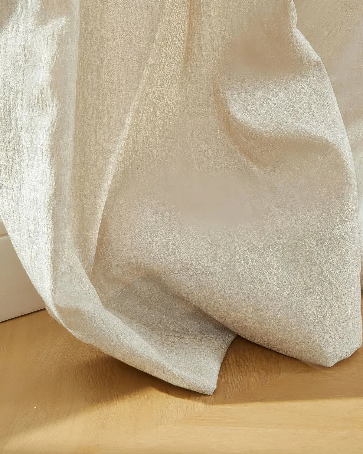 Glint 35 x 106 Inch Inverted Box Pleat Cream Linen Shimmering Textured Curtain — image 4