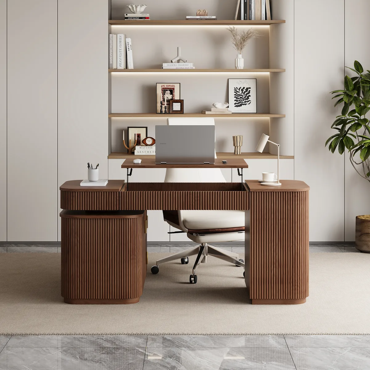 Modern 65" L-Shape Natural Executive Desk with Right-Side Cabinet — image 22