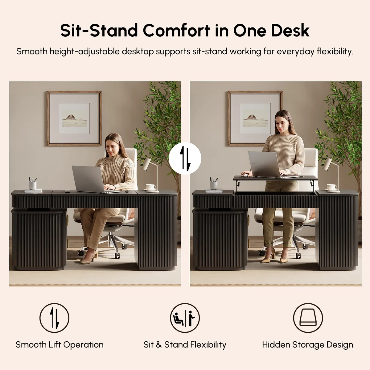 Modern 65" L-Shape Natural Executive Desk with Right-Side Cabinet — image 6