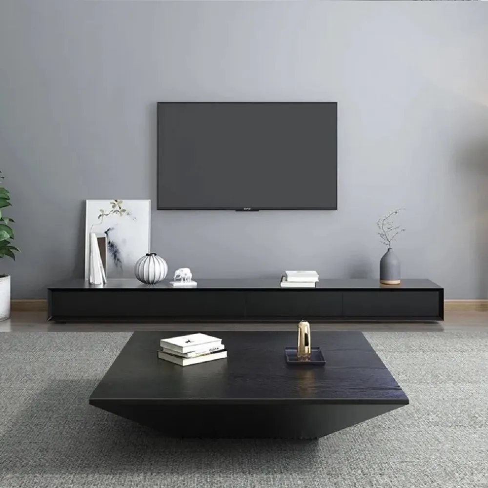 Modern Black Wood Coffee Table with Storage Square Drum with Drawer — image 4