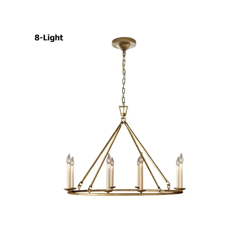 35" Rustic Gold Wagon Wheel Chandelier Antique Brass Round Metal Ceiling Light with Candle-Style Bulbs — image 5