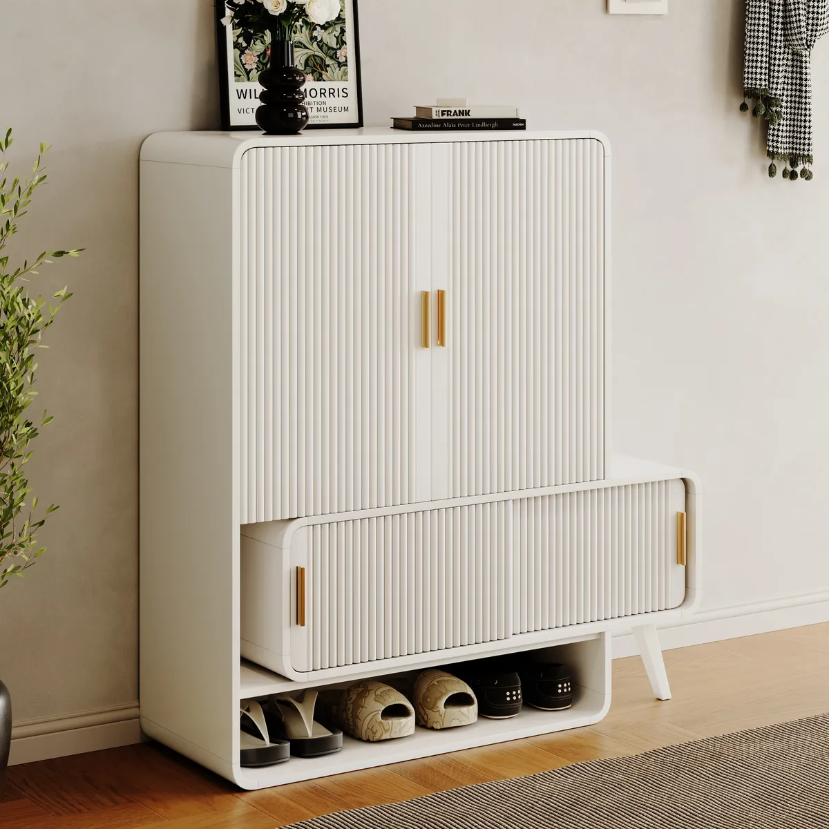 37" Warm White Shoe Storage Fluted Entryway Cabinet,Left Hand — image 24