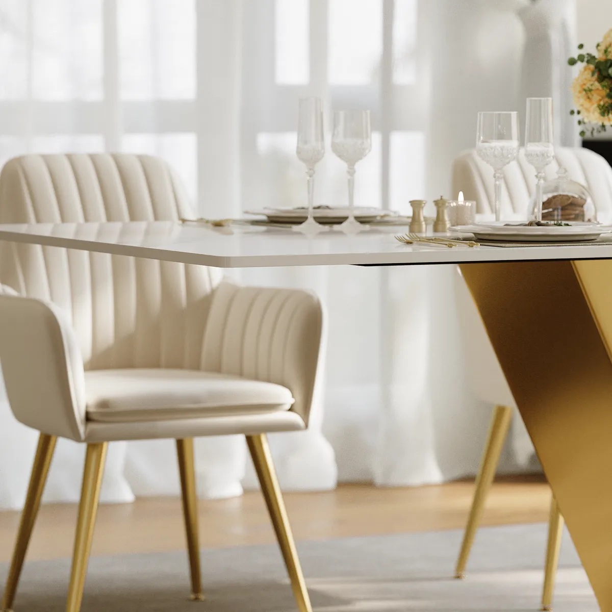 Modern 63" Rectangle Faux Marble Dining Table with 4 Chairs — image 9