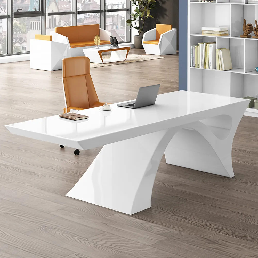 Modern 55" Rectangular Black Writing Desk with Arched Base — image 13