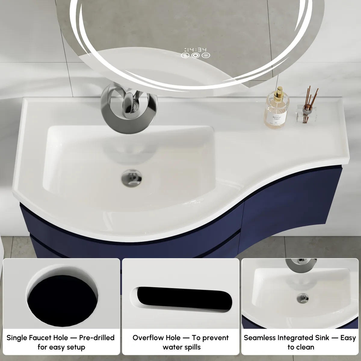 35" Floating Curved Bathroom Vanity Half-Circle Bathroom Cabinet — image 26